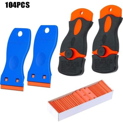 4-piece razor blade + 100 pieces replacement blade plastic razor blade razor for glass removal label sticker window cleaning