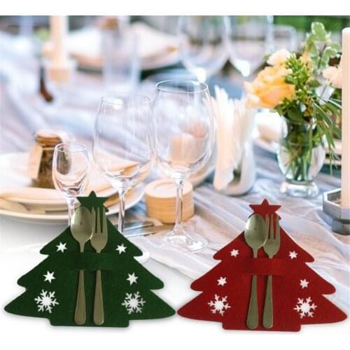 4PCS Portable Cutlery Storage Bag Christmas Tree Cutlery Pouch Home Tableware Holder Knives Forks Bags Holder Christmas Decor