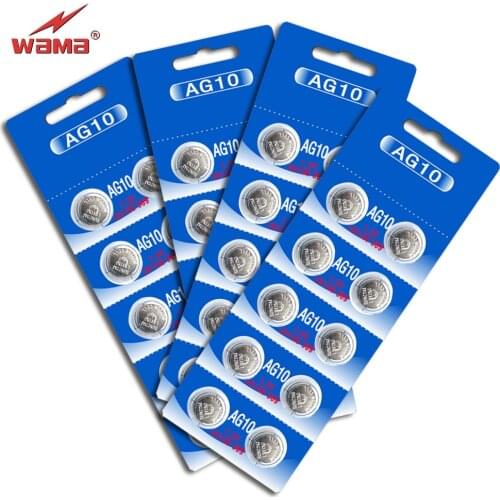 40pcs/lot Wama AG10 1.5V Alkaline Coin Battery Button Cell LR1130 389 390 Calculator Toys Watch Batteries Disposable NEW