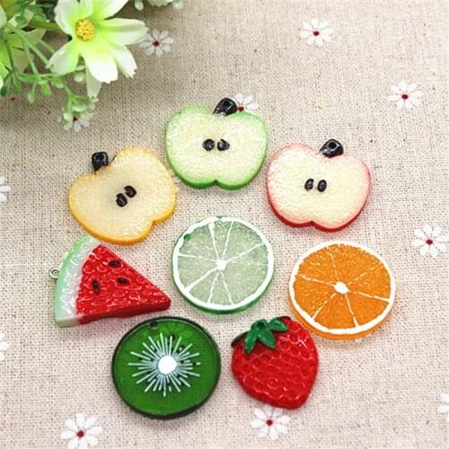 40PCS About 3CM Mix Designs Kawaii Resin Simulation Fruit Slice Flatback Cabochon Embellishment Accessories DIY Scrapbooking