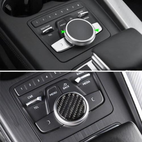 Car Carbon Fiber Center Gear Control Panel Multimedia Switch Knob Cover Sticker Trim For Audi A4 B9 A4L 2017 2018