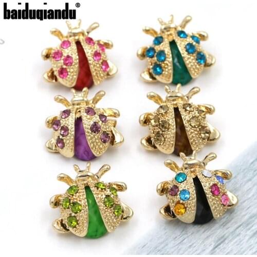 Baiquqiandu Brand Lot of 10 Pieces Crystal Rhinestones Small Ladybird Brooch Pins for Women Dress Hijab Decorative Jewelry