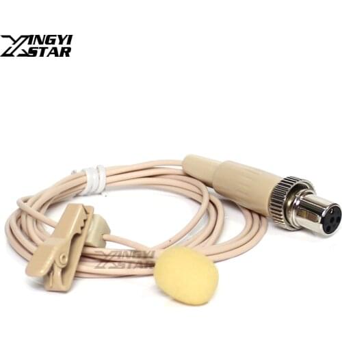 Beige Mini XLR 4 Pin TA4F Lock Tie Clip on Collar Mic Lavalier Microphone For MIPRO Wireless Transmitter ACT 62T 24TC 2402 648