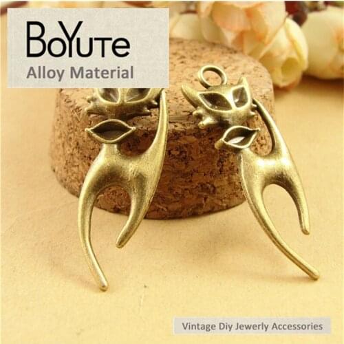 BoYuTe (60 Pieces/Lot) 13*37MM Wholesale Antique Bronze Plated Zinc Alloy Fox Pendant Charms for Jewelry Findings Accessories