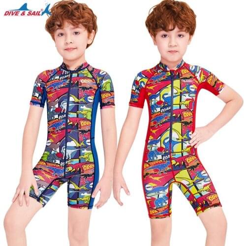 Summer Children One Piece Short Sleeve Swimsuit for Kids UPF 50+ Sunscreen Elastic Quick Dry Wetsuit Kids Rash Guard Swimwear