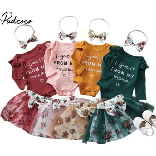 2Pcs Baby Summer Outfits, Letters O-Neck Long Sleeves Romper + Floral Mesh Skirt with Bowknot for Girls, 0-24 Months