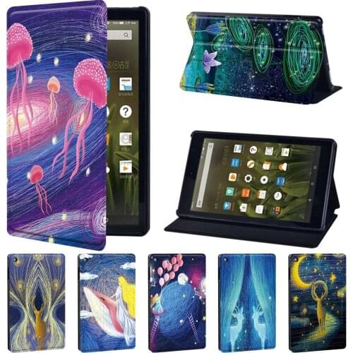 For Amazon Fire 7 5th 7th 9th/HD 8 (6th 7th 8th Gen)/HD 10(5th 7th 9th) - Fashion Flip PU Leather Tablet Stand Cover Case + Pen