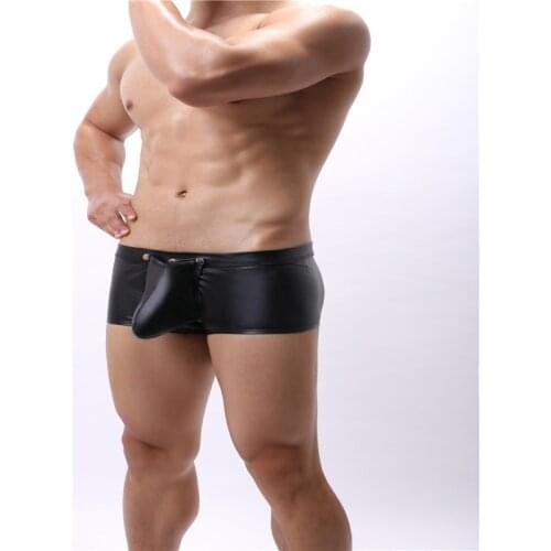 Mens Sexy Paint Boxer Briefs The Corners Of Imitation Leather Low Rise Open U CAM Design
