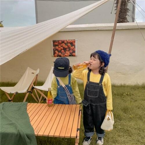 2021 Korea style girls boys denim overall autumn cotton fashion kids pants 2-7 years
