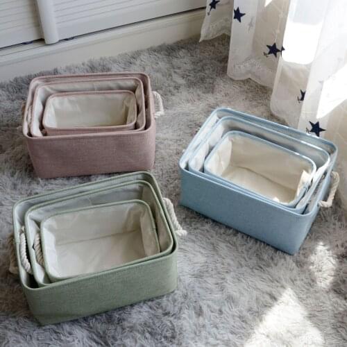 Cotton Linen Square Desktop Snack Collection Box Toys Storage Basket Foldable Laundry Baskets Kitchen Items