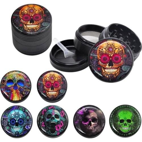 Aluminum Alloy Metal Grinder for Smoking Weed,4-layers 50mm Death Skull Pattern Dry Herb Tobacco Shredder Smoking Accessories