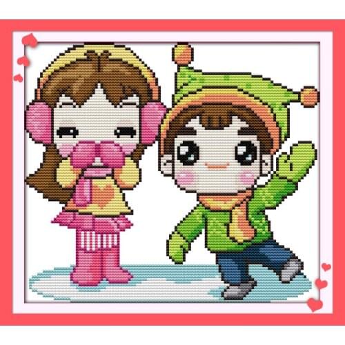 Joy Sunday Happy Baby DMS Cross Stitch Sets 11&14CT Pattern Printed Cross Stitch Kit Paintings DIY Embroider Needlework Set