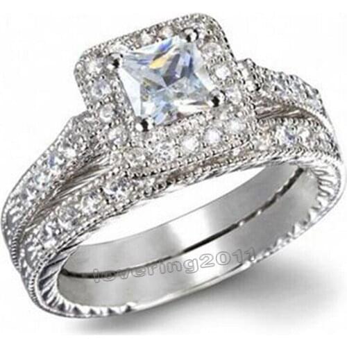 Choucong Wieck Antique Jewelry AAA CZ Simulated stones 10KT White Gold Filled Wedding Band Ring Set Size 5-11 Free shipping