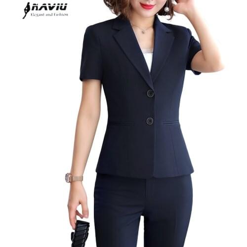 New Fashion Women Formal Suits Business Temperament Short Sleeve Slim Blazer and Trousers Office Ladies Work Wear