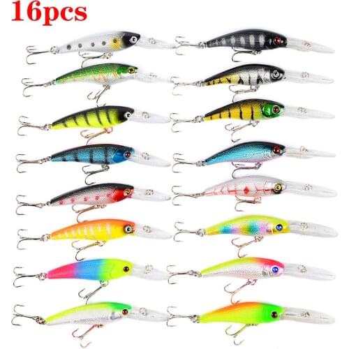 Lidafish 16pcs set Mixed Minnow Fishing Lure Kits Artificial CrankBaits 3D Eyes Wobblers Treble hooks Bass Pike Fishing Bait