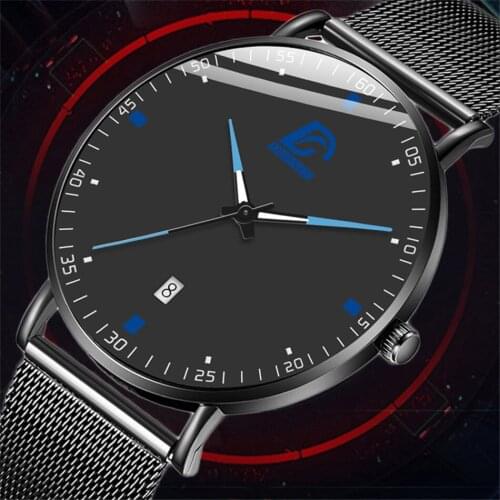 Minimalist Fashion Men Stainless Steel Mesh Belt Quartz Watches for Man Business Casual Calendar Clock Relogio Masculino
