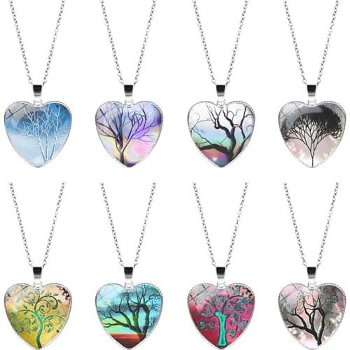 Fashion Tree of Life Pendant Necklace Glass Heart Pendant Necklace Love Bohemian Tree of Life New Necklace Jewelry for Women