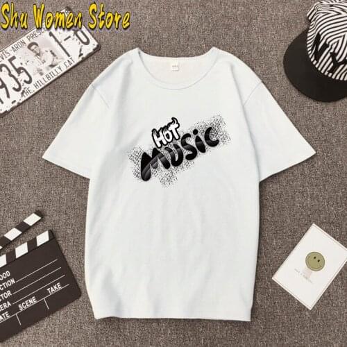 Fashion creative Musical note printed T shirt women Harajuku hipster white tops T Shirt 90s Graphic Female Short Sleeve T-shirt