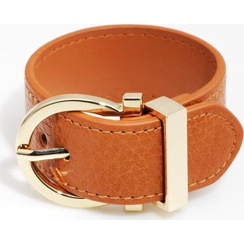 Trendy OL Female Sporty Chain Link Cuff Charm Bangles Jewelry Luxury Genuine Leather Men Women Wrap H Bracelet femme