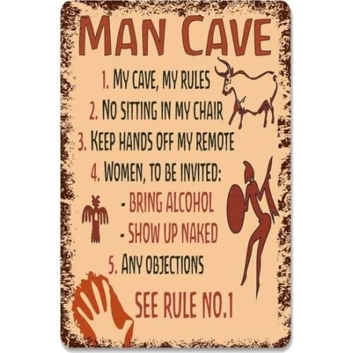 Man Cave Rules Man Cave Decor Fathers Day Gift Vintage Retro Tin Sign Metal Sign Decor for Garage Home Bar Pub Store Shop Hotel
