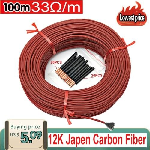 Ow cost 12K 33ohm rubber 5V-220V-300V carbon fiber heating cable flame retardant electro-thermal wire Floor heating line
