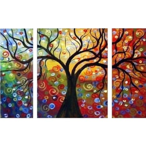 3 Panels Wall Art Landscape Tree No Framed Abstract Oil Painting On Canvas Colorful Leaf Tree Wall Art For Living Room