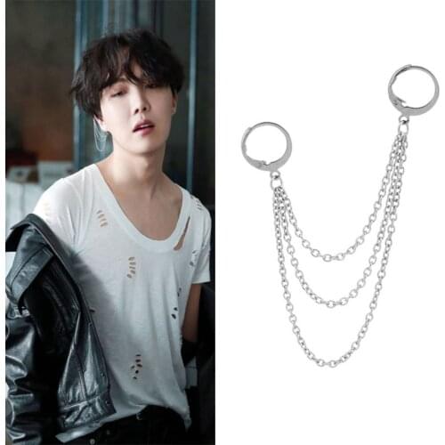 Single Stainless Steel Chain Tassel Men and Women Earrings Korean Star Celebrity Inspired Punk Earrings Ornament Wholesale