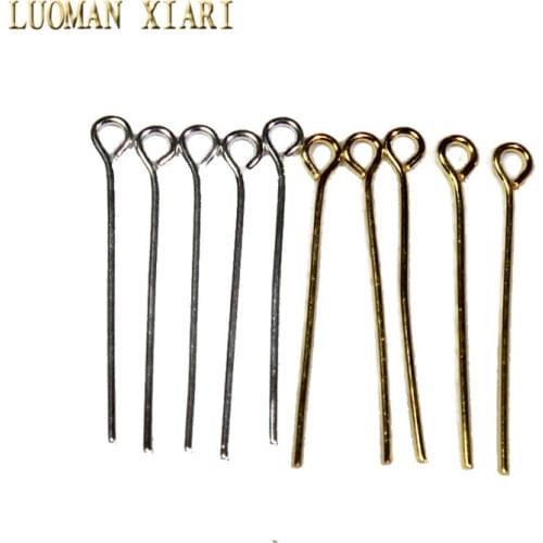 Wholesale 100 Pcs lot Free Shipping Sterling Silvery Golden Plated Eye Pins Jewelry Findings 0.7mm 2.6 cm Length DIY Material