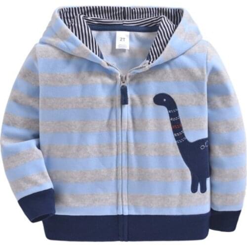 2019 Hot Toddler Baby Boys Girls Long Sleeved Fleece Jacket Stripe Dinosaur Hoodie Tops Kids Clothes Baby Clothes for 2-5 Years