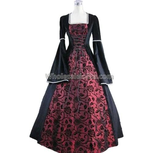 Medieval Renaissance Fair Queen Velvet Brocade Ball Gown Dress Theatrical Cosplay Halloween Costume