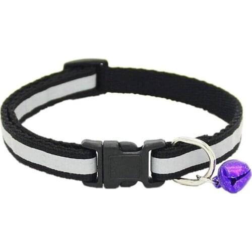 Adjustable Reflective Pet Collar Safety Release Buckle with Bell for Cat Dog (Black)