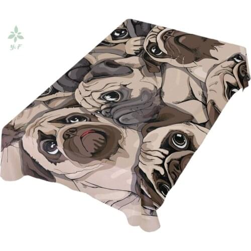 Portrait Of Many Pugs In Sepia Art Style Tablecloth For Dining Kitchen Parties