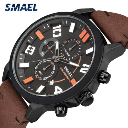 SMAEL Fashion Casual Mens Watches Top Brand Luxury Leather Business Quartz Watch Men Wristwatch Male Clock Relogio Masculino