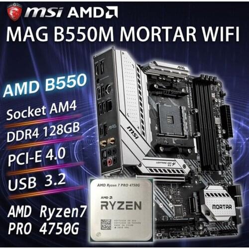 Socket AM4 MSI B550M MORTAR WIFI Gaming Motherboard Combo With AMD RYZEN 7 PRO 4750G CPU PCI-E 4.0 DDR4 AMD B550 Placa-mãe AM4