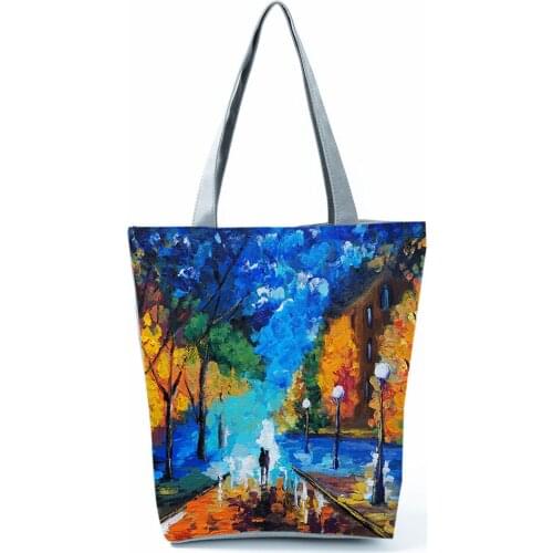 Oil Painting Printing Handbags Art Women Shoulder Bag High Capacity Shopping Bag Travel Beach Bag Unique Fashion Landscape Tote