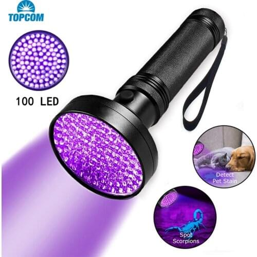 Topcom 100 LED UV Flashlight Super Bright 10W 395nm Ultraviolet Lantern 6*AA UV Torch Light For Money Bed Bugs Scorpion Detect