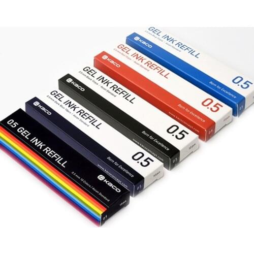 10 Colors/box Assorted Color Gel Ink Refill Kaco Asian Standard Universal Gel Pens Refills 0.5mm 110mm School Office Supplies