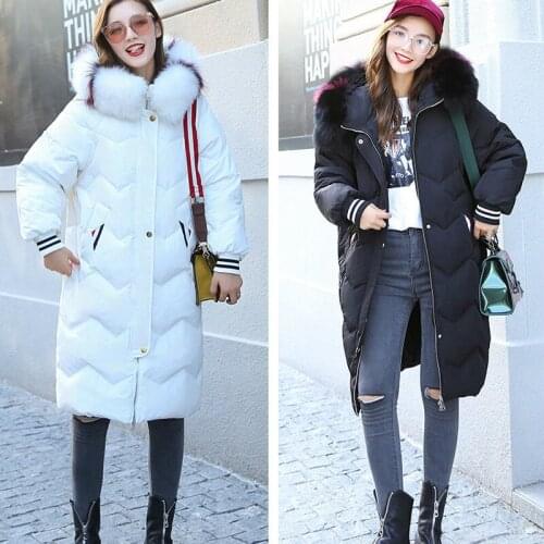 White Winter Duck Down Female Jacket Loose Fashion Multicolor Fox Fur Collar Parka Womens Clothing Camperas Mujer KJ452