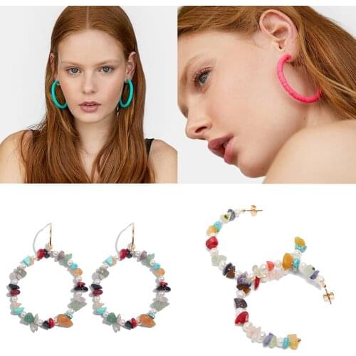 Flatfoosie Fashion Resin Acrylic Big Hoop Earrings For Women Round Handmade Bohemian Large Loop Earrings 2019 Jewelry Wedding