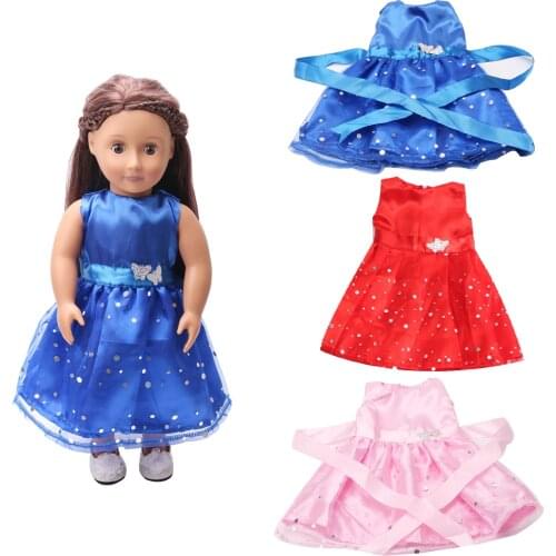 18 Inch American Doll Girls Princess Lace Evening Dress Newborn Baby Toy Accessories Fit 40-43 Cm Boy Dolls Gift c73