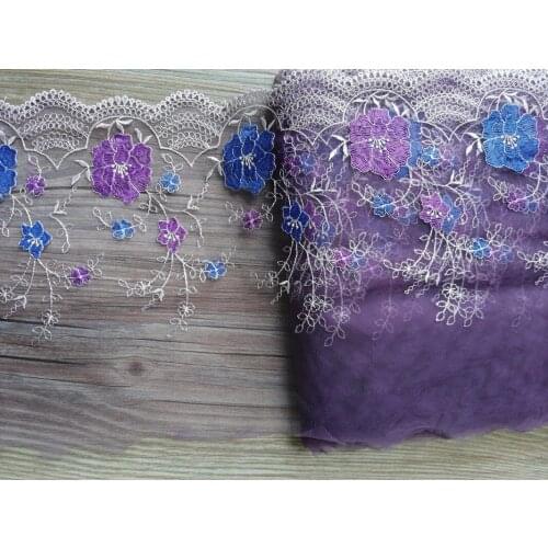 2Yards Vintage Dark Purple Flowers Embroidery Lace Trim Mesh Net Fabrics For Bra Lingerie Underwear Womens Dress Decor 21cm
