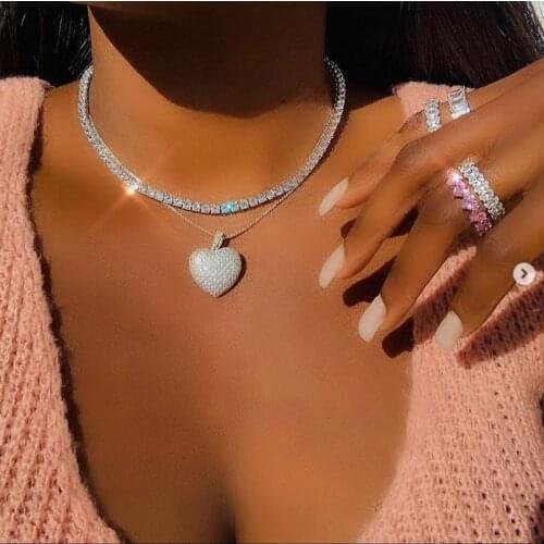 2021 Valentines Gift For Lover Girlfriend Fashion High Quality Big Heart Jewelry Micro Pave 5A CZ Iced Out Heart Charm Necklace