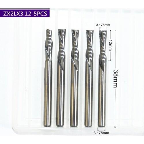 3.175mm*12mm-5pcs,cnc solid carbide woodworking engraving router bit,2 flutes down cut milling cutter,left spiral wood end mill