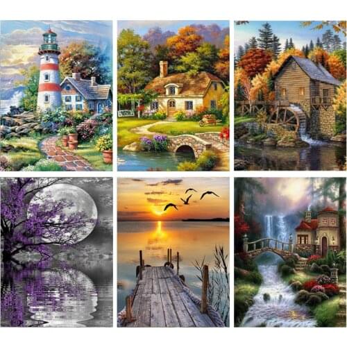5D Diamond Painting Full Round Drill Waterfall Cross Stitch Landscape Diamond Embroidery DIY Rhinestone Manual Gift Wall Sticker