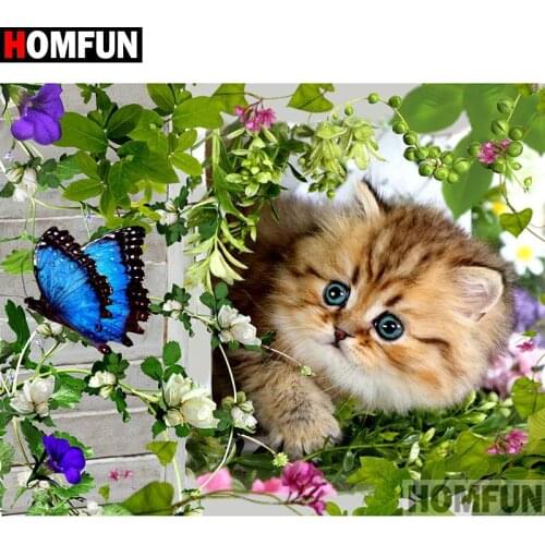 HOMFUN Full Square/Round Drill 5D DIY Diamond Painting "Animal cat butterfly" Embroidery Cross Stitch 3D Home Decor A10571