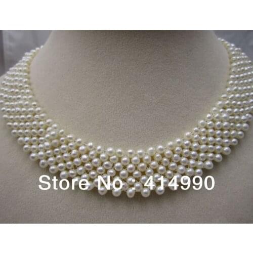 Free Shipping Natural Fresh Water Pearl Necklace Choker Necklace Woven Pearl Necklace Cultured Pearl Necklace Unique Design