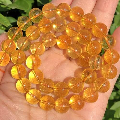 Yellow Citrines Crystal Stone Beads Smooth Round Loose Spacer Beads For Jewelry Making DIY Bracelet Necklace 6/8/10mm 15" Strand