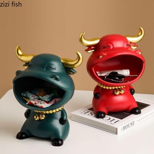 Bull Resin Embellishments Golden Horn Cattle Storage Ornaments Desktop Decor Animal Resin Statue Living Room Decoration Modern
