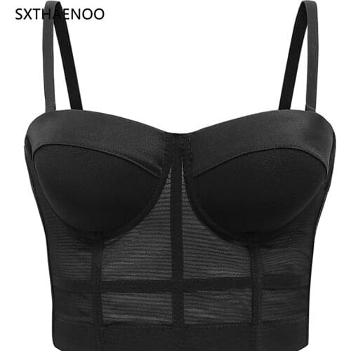 SXTHAENOO Mesh Push Up Bralet Womens Corset Bustier Bra Night Club Party Cropped Top Vest Plus Size