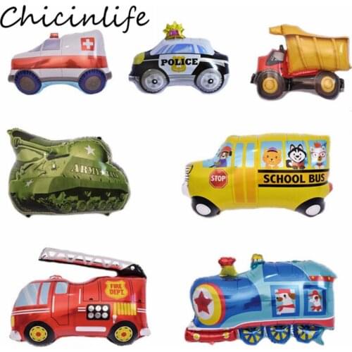 Chicinlife 1Pcs Tank Fire Engine Truck Ambulance Train Policeman Car Foil Balloon Birthday Party Childrens Toys Balloon Supplie